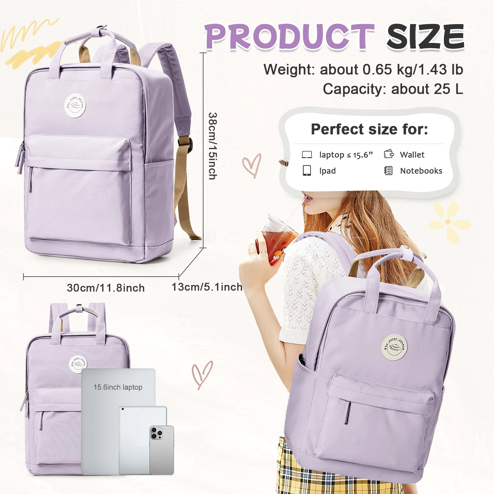 Ship from US Solid Color Bookbag Backpack for High School StudentWaterproof Large Capacity Bag Casual Daypack Backpacks 250304FBB