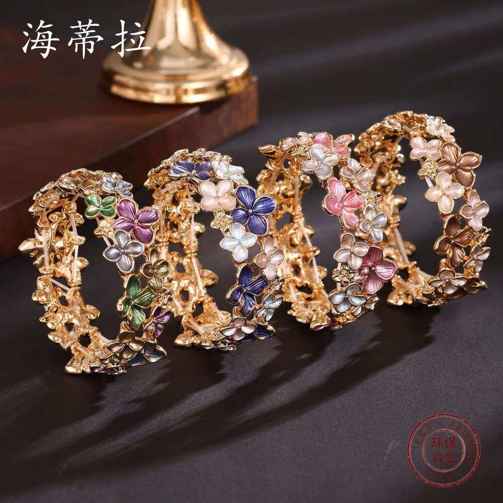 Designer bracelet Hot selg enamel colored elastic for women, high-end and versatile cherry blossom alloy bracelet
