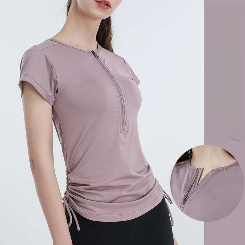 Zipper drawstring short sleeved sports t-shirt women's fiess top breathable running tight yoga suit 2025 new casual fashion trend clothing
