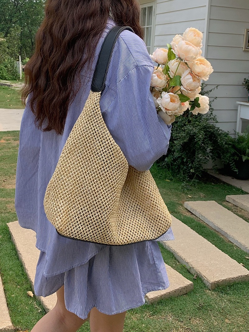 Handmade for women 2025 new trendy tote grass woven bag, versatile large capacity shoulder bag #swissmilitary