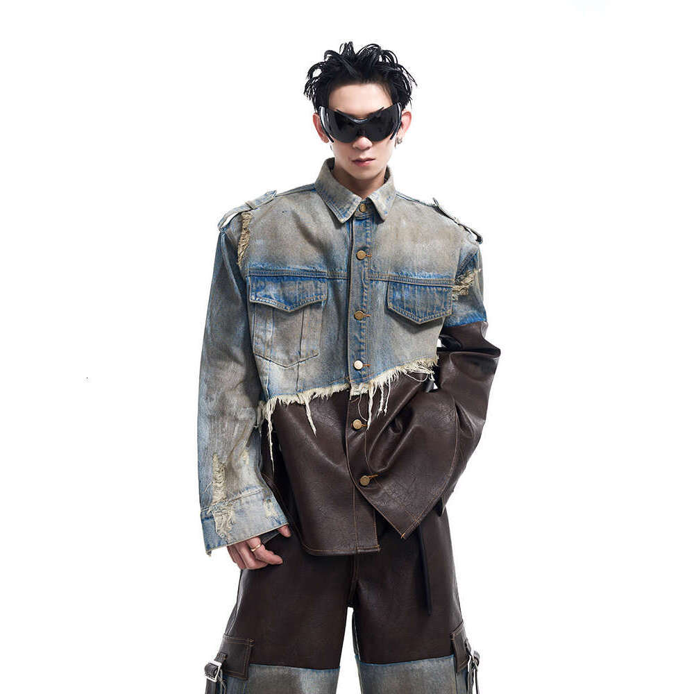 START American distressed patch made denim jacket men's patchwork jacket autumn and winter dirty jacket