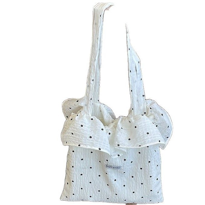 2025 Spring/Summer New Mesh Shoulder Fairy Wind Lotus Leaf Edge Handbag Women's Large Capacity Vacation Chiffon Bag #swissmilitary