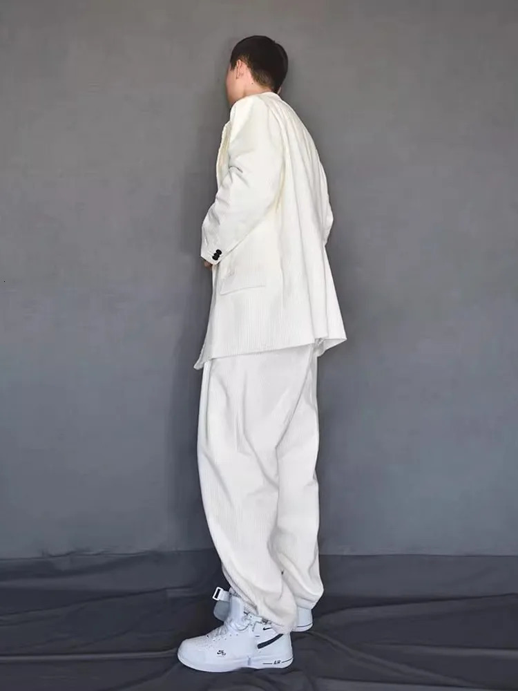 er Autumn Business Men Work Suit Set Loose Fit Velvet Blazer Wide Leg Pants Two Piece Set Groom Wedding Dress Suits 250224