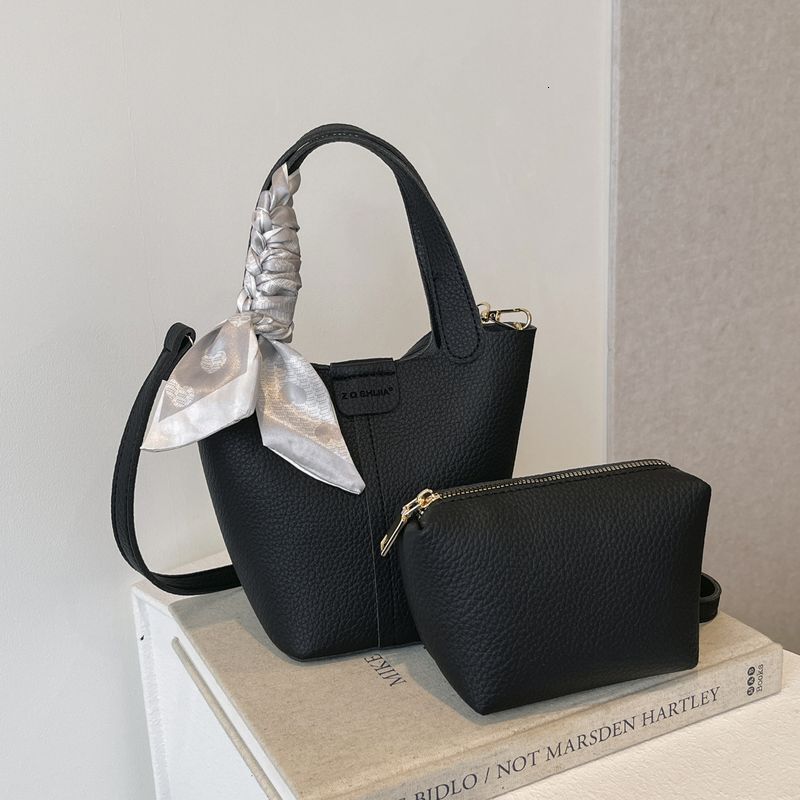 Korean popular 2024 new handbag, mother silk scarf, bucket bag, high-end versatile single shoulder simple crossbody bag