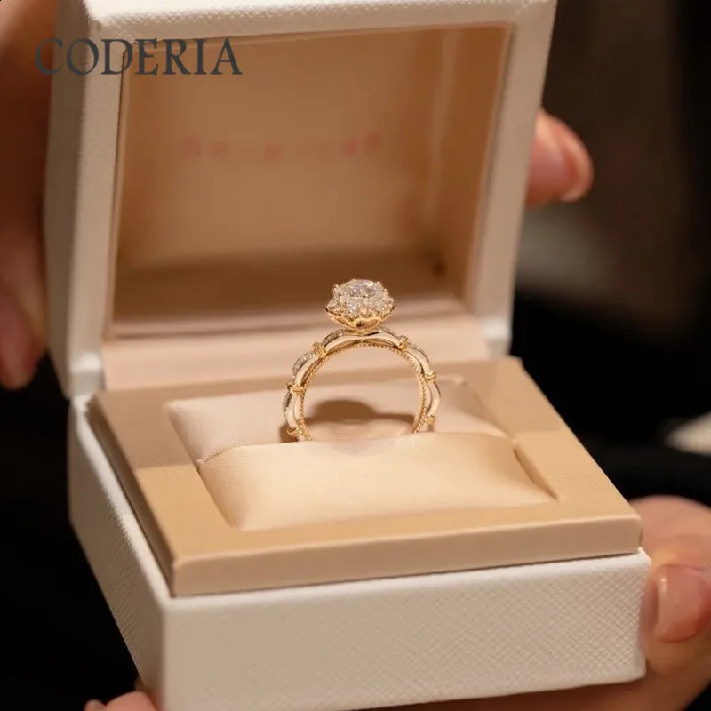 Real Sterling Silver Rose Diamond Ring D color 0.5CT Six Claw Engagement Wedding Ring Fine 18K Gold Jewelry 250219