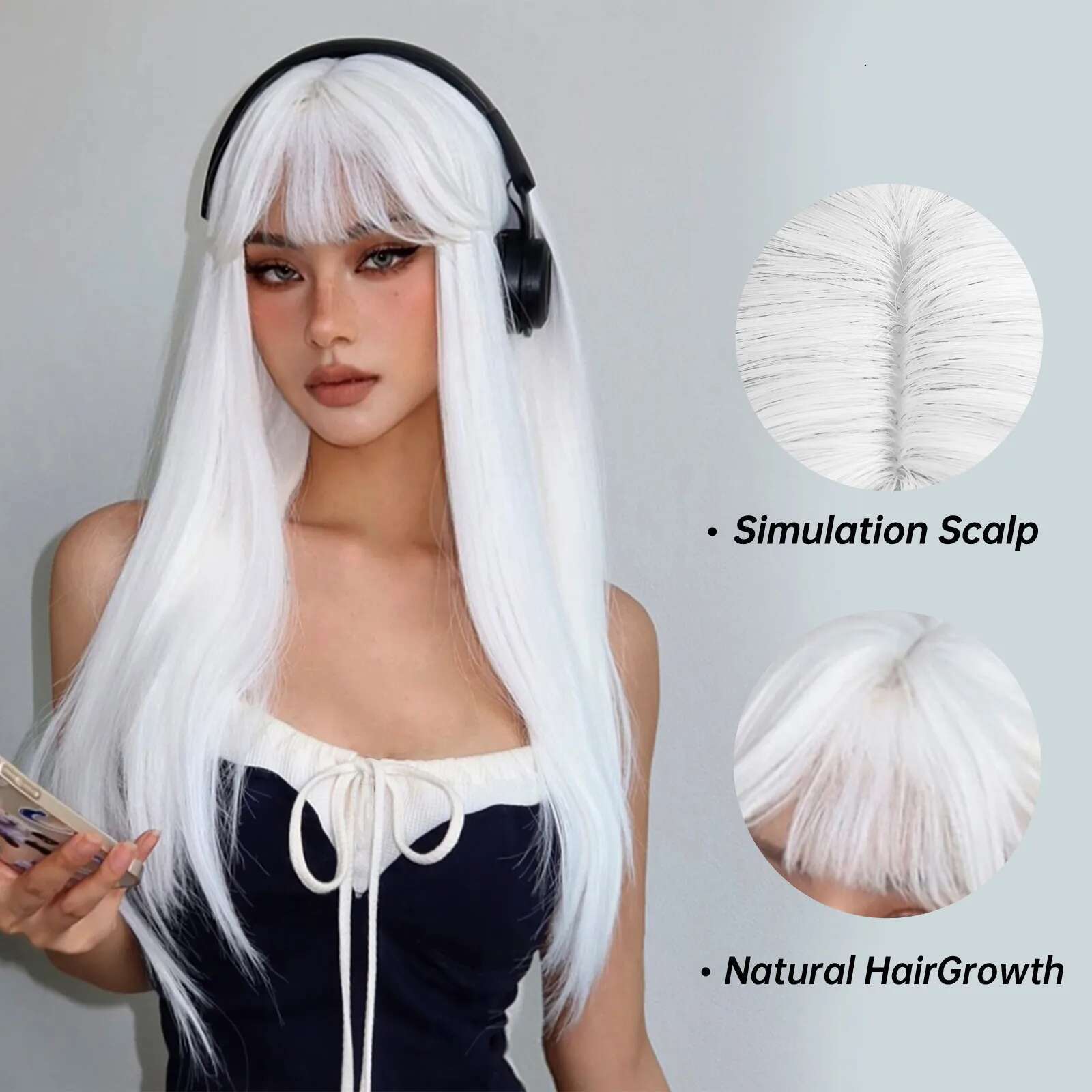 HENRY MARGU Long Straight Synthetic Wigs For Women Colorful Cosplay Party Fake Hair With Bangs White Wig Hightemperature