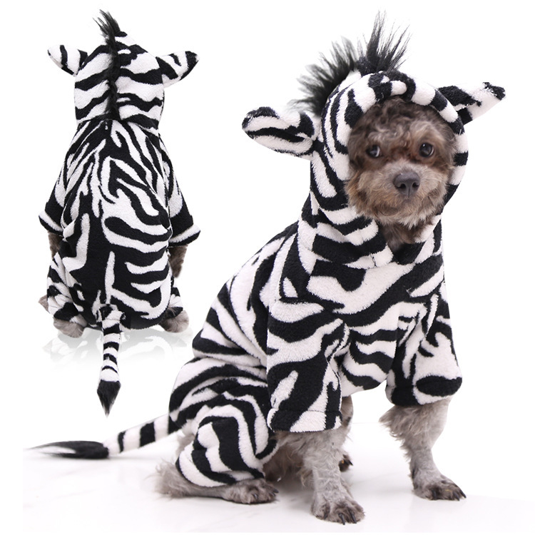 Wholesale Fall - Winter Thickened Flannel Four - Legged Pet Clothes in Zebra - transformation Design for Small, Medium and Large Dogs, Cats