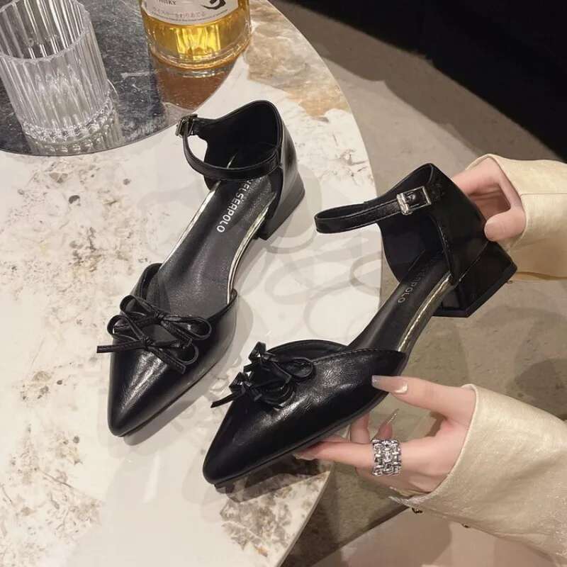Spring New Baotou Slippers for Women Fashion Pointy Shallow Mouth Butterfly Knot Hollow-out e with Non-slip Low Heels