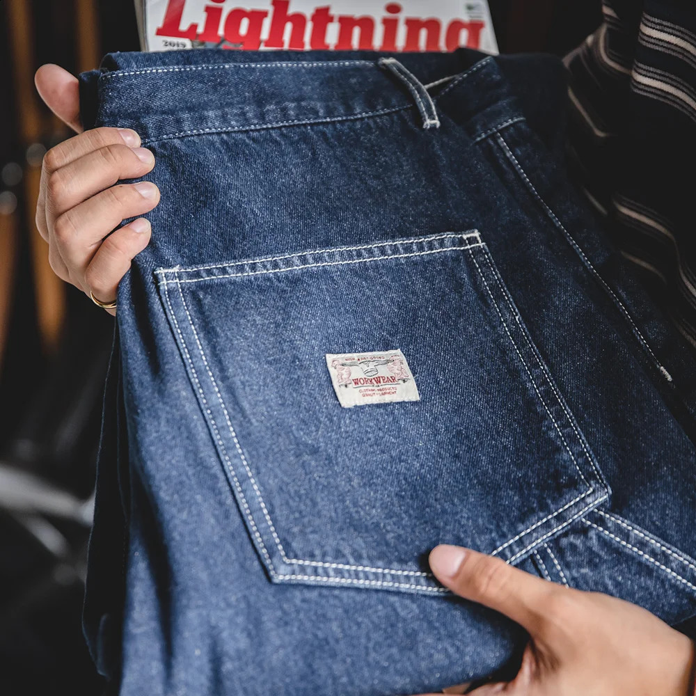 Maden 2024 Autumn Vintage Washed Denim Lumberjack Pants Mens Loose Wide Tapered Jeans Embroidered Baggy Logging Trousers Streetwear 250228Z