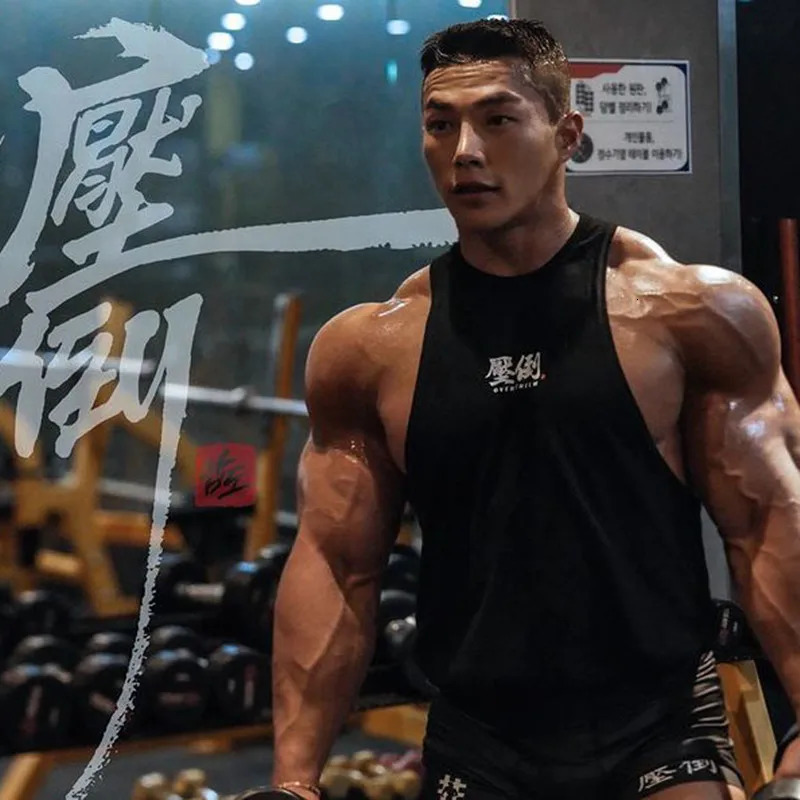 Summer sports vest mens cotton elastic training fitness vest fashion enthusiasts transfer 250225
