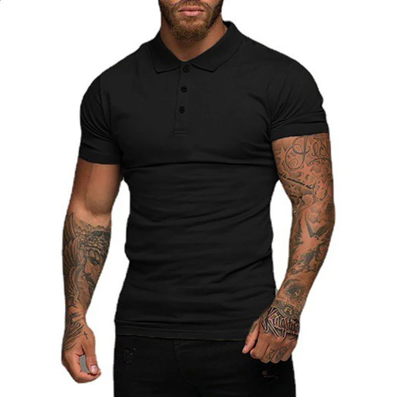 Summer Fashion Mens Polo Shirt Stretch Cotton Gym Clothing Sports Polos Male Spring Casual Short Sleeve Breathable T Shirt 250228