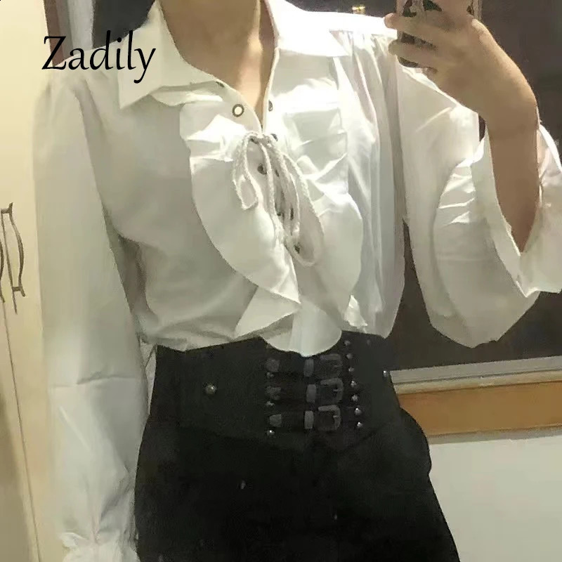 Womens Pirate Shirt Prince Poet Shirts Medieval Buccaneer Frills Lace Up Renaissance Vintage Gothic Blouse Tops 250210
