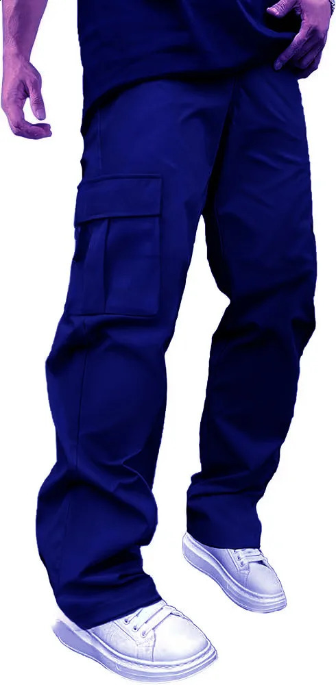 Woven fabric selling solid color casual inventory ordinary mens loose straight pipe work clothes drawstring multiple pockets 250228Z