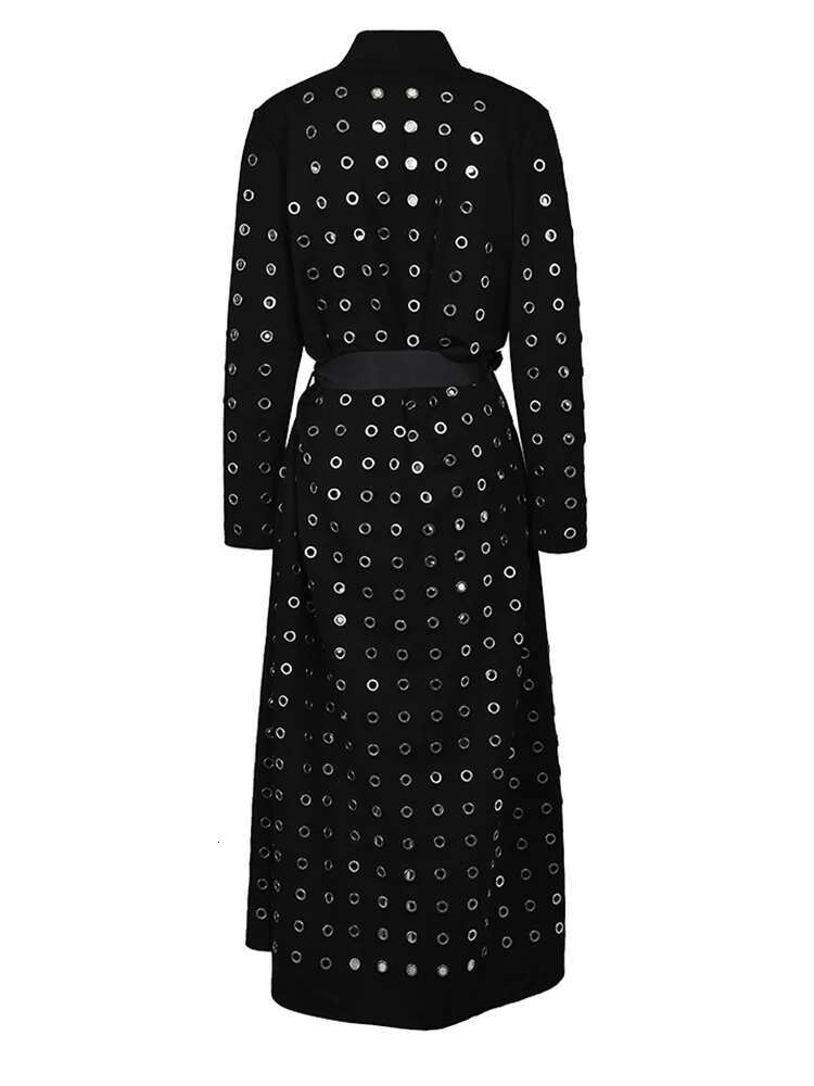 ZMEENNA Black Hollow Out Belted Trench Women New V-Neck Long Sleeve Windbreaker Fashion Tide Spring Autumn 2024 Xf2250