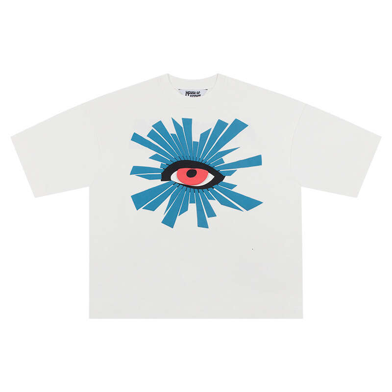 Small and trendy House of Errors Truth Eye Foam Printed Vibe Feng Shui Washed Old Short sleeved T-shirt
