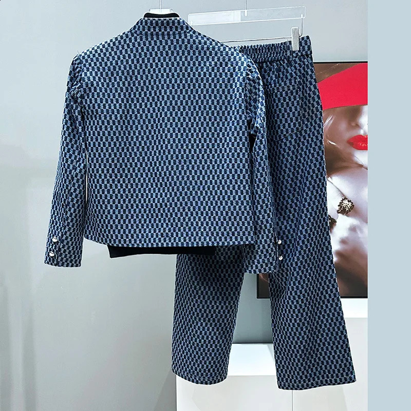 PFHQ Spring Denim Short Jacket Set Straight Leg Pants Two Piece Fashion Contrast Color 21E1250 250228