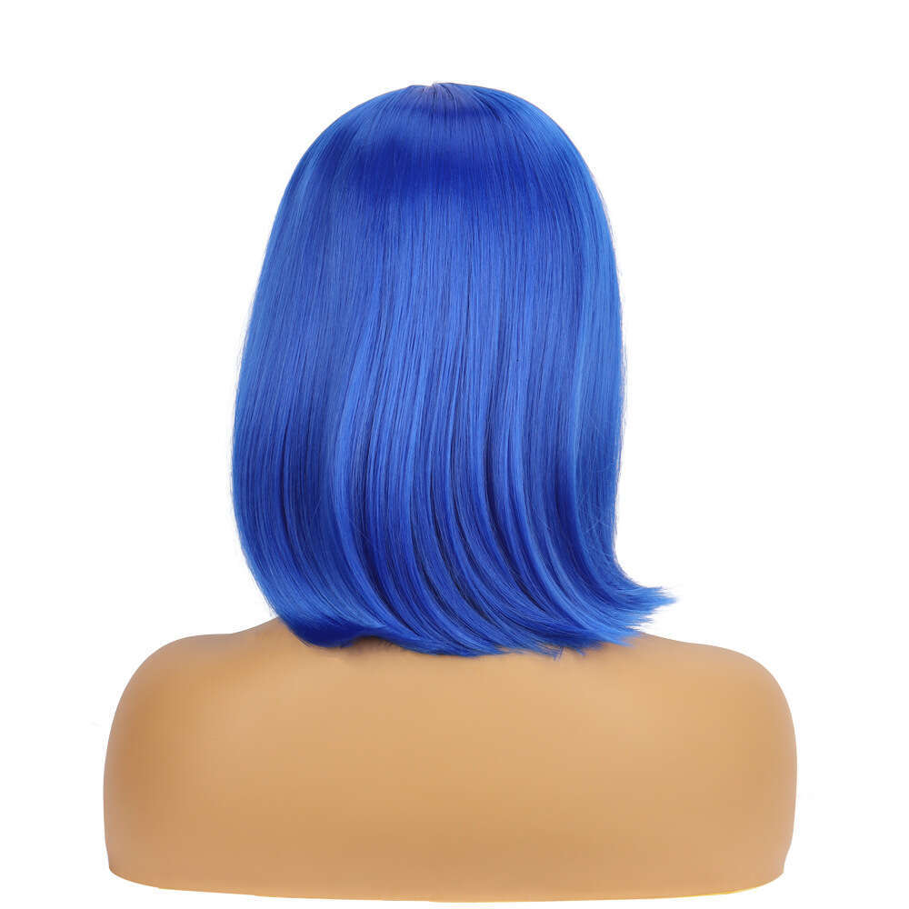 HD Front Lace Wig Front Lace Wig For Women Short Hair Inner Button Synthetic Full Head Cover Bob Blue Wigs