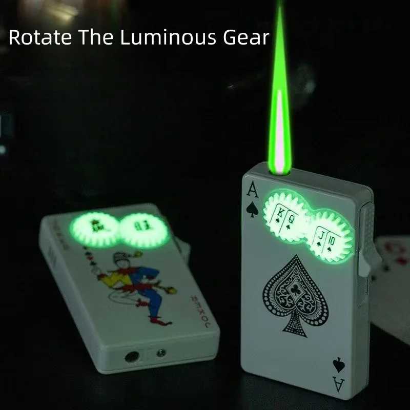 Creative Playing Cards Ace of Spades Lighter Butane Windproof Straight Metal Lighter Metal Fun Toy for Men Smoking Accessories Y250228