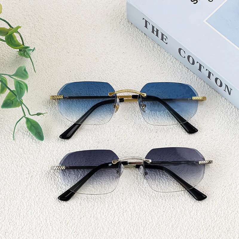 CATERSIDE New Retro Rimless Sunglasses Men's Polygon Brand Designer Sun Glasses Women Party Festival Eyewear Gift Case