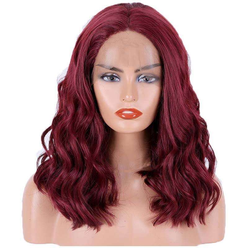 HD Front Lace Wig Front Female Hand Hook Fluffy Short Curly Fiber Full Headset Lace Wig Wine Red Black