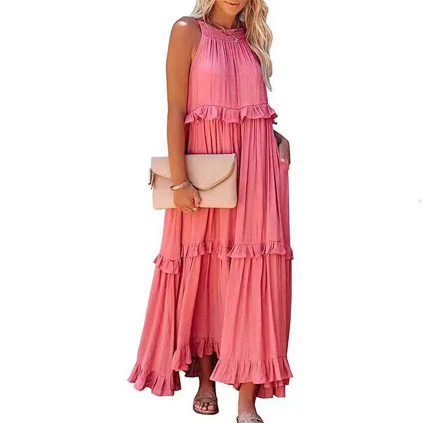 European American Summer Vacation Wind Lotus Leaf Edge Long Dress, Large Swing, Beach Skirt, Women's 2025 New Style, Unique and Elegant Clothing