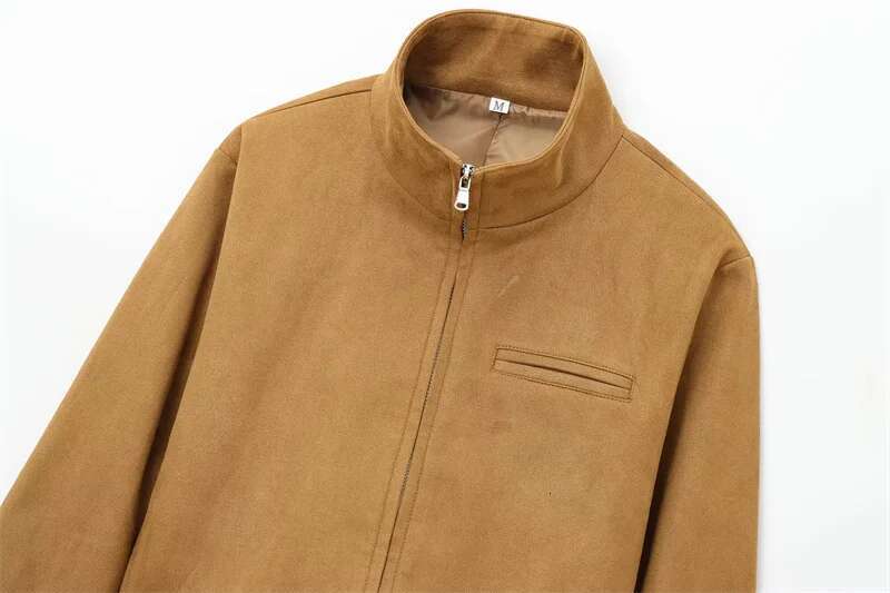 TRAF Women's Spring 2025 New Suede Leather Short Jacket Personality And Versatile Figure
