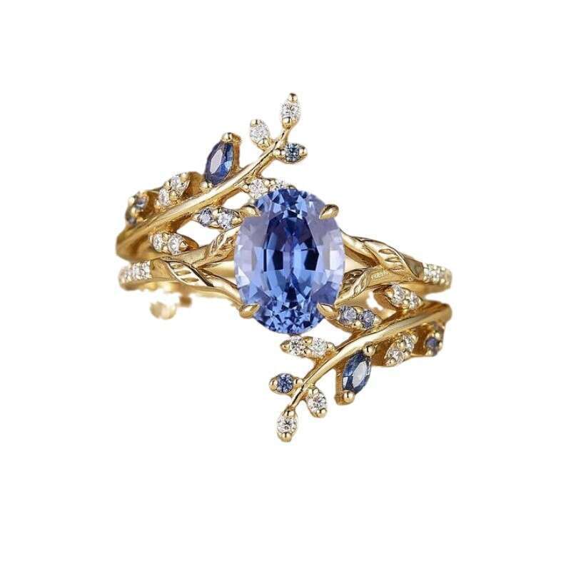 designer ring Copper inlaid colored zircon set, creative design, leaf ring, hot selling wedding ring accessories