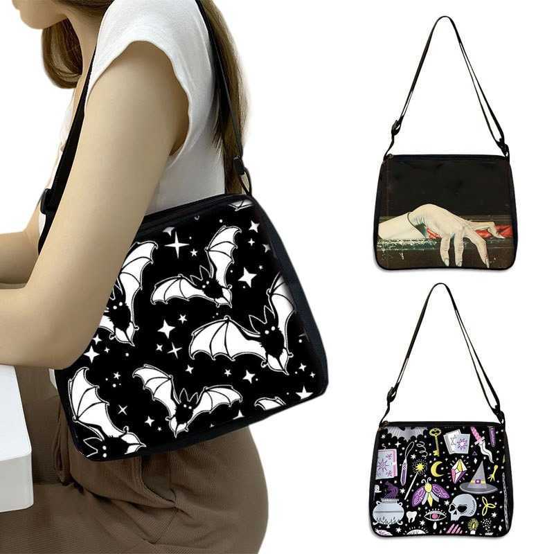 Polyester Underarm Bag Gothic Printed Handheld Shoulder Bag Bat Fashion Women's Portable Tote Square Bag 250215