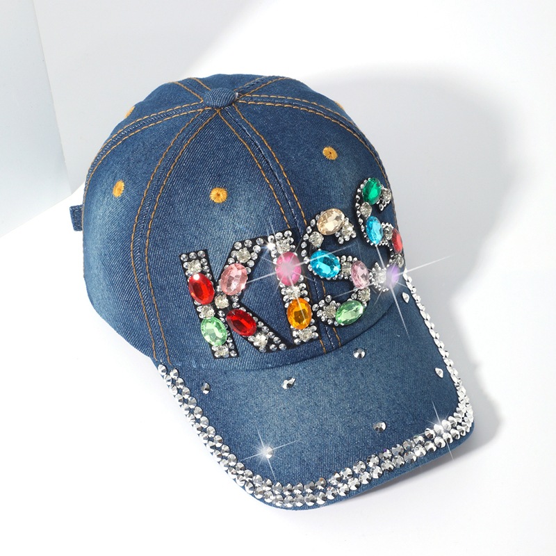With diamond cowboy baseball cap spring and autumn inlaid diamond duck tongue cap baseball cap Ms. outdoor leisure versatile sunshade cap tide