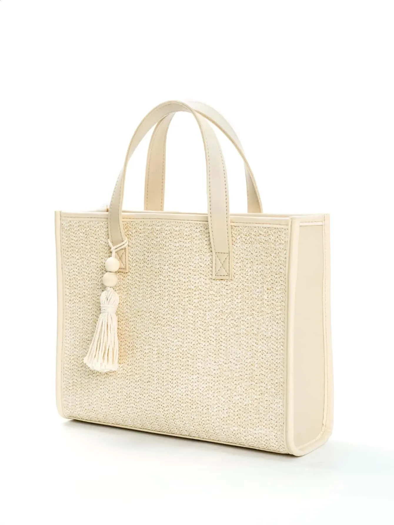 Summer Simple Beaded Woven Straw Handbag Shoulder Bag Suitable For Women Outdoor Travel Daily Use Vacation 250224