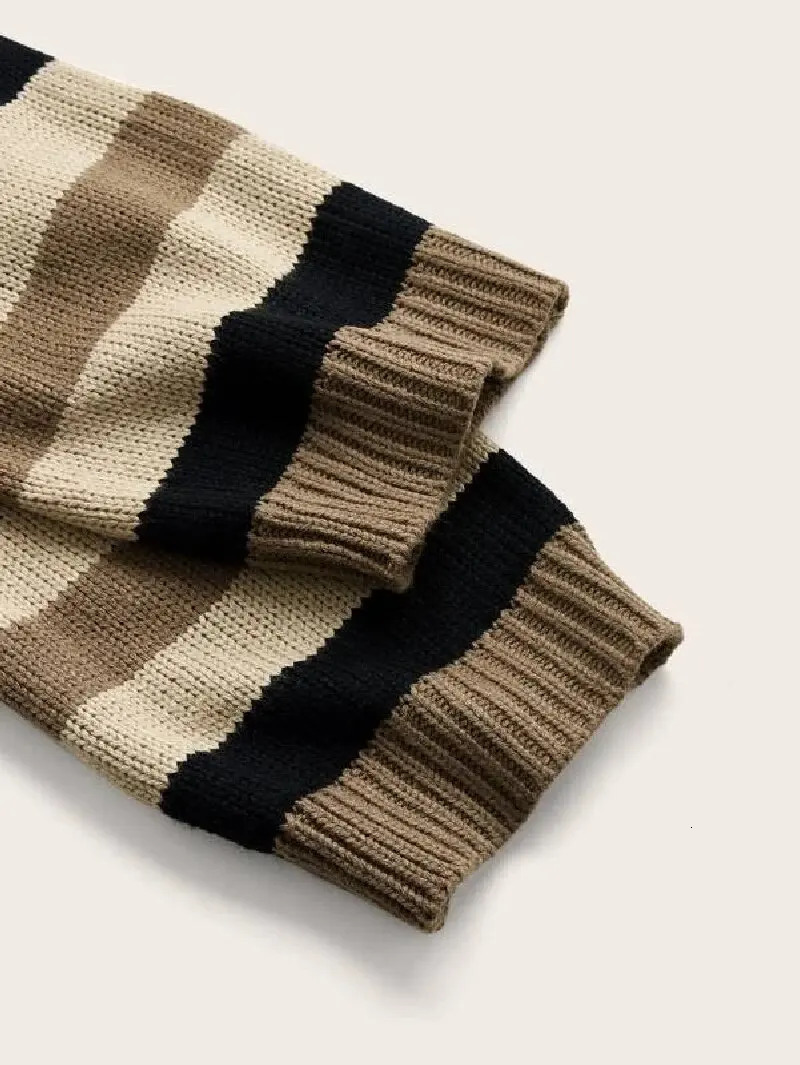 Womens Sweater Stripe Pattern Drop Shoulder Super Crop Without Cami for Women 250225