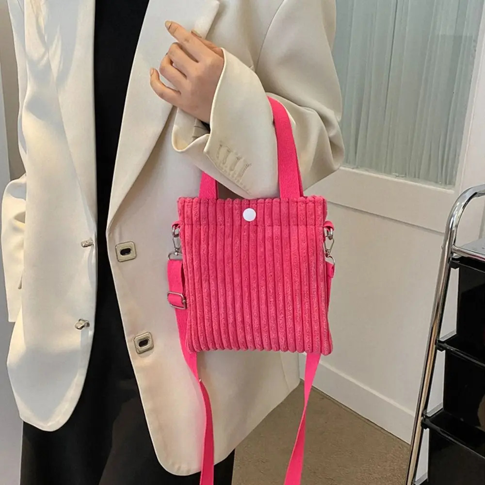 Korean Corduroy Bucket Bag Crossbody Small Handbag Vertical Casual Mini Tote Canvas Shoulder 250221