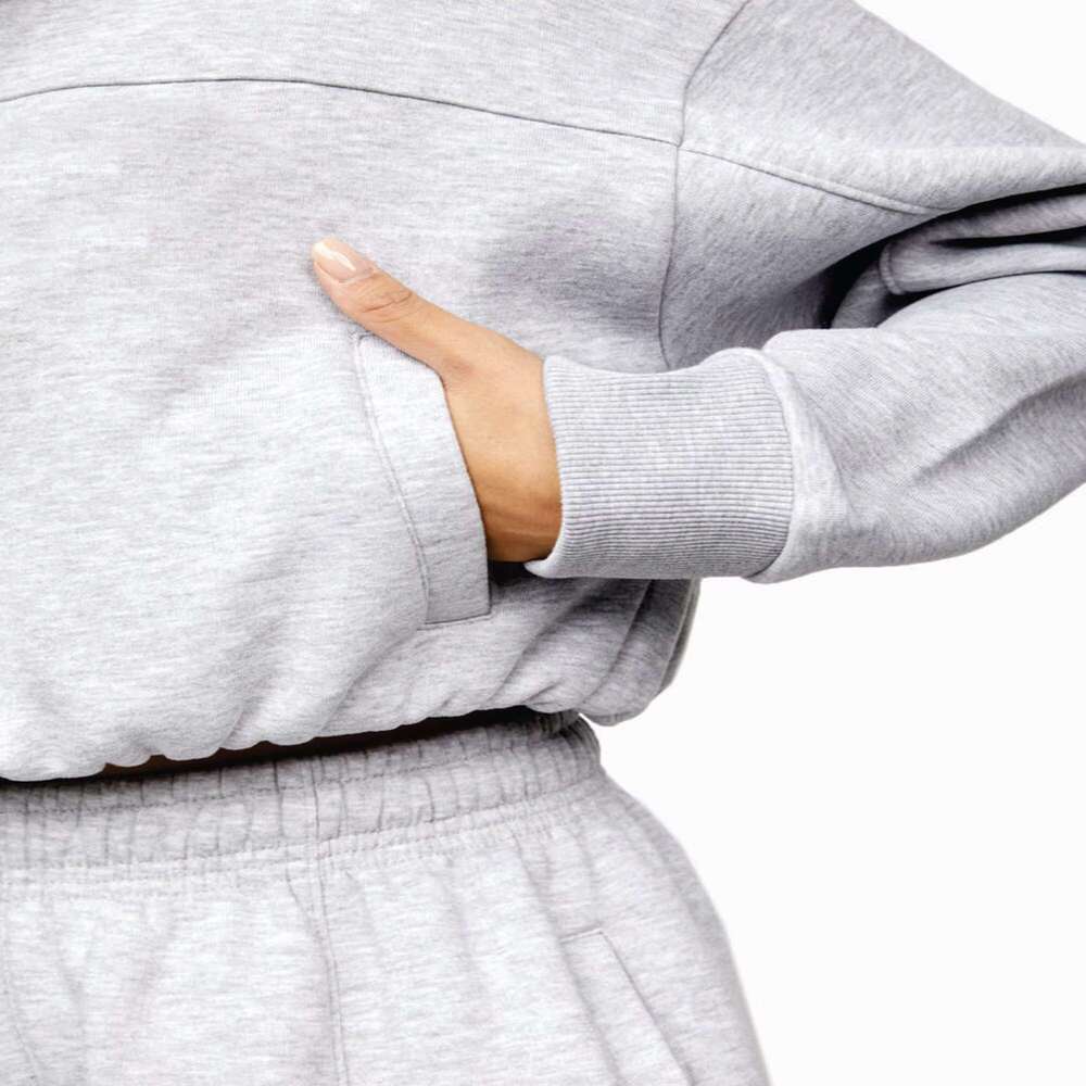 Women's Heather Grey Cropped Hoodie - 65% Cotton, 35% Polyester, Full Zip Athletics Club Tracksuit Top