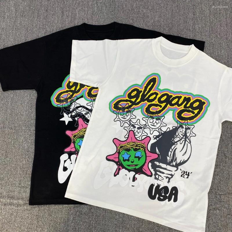 Men's T-Shirts American Hip Hop Glo Gang High Street Trendy Brand Designer Printed T-shirt 2025 Summer Cotton Casual Loose Unisex