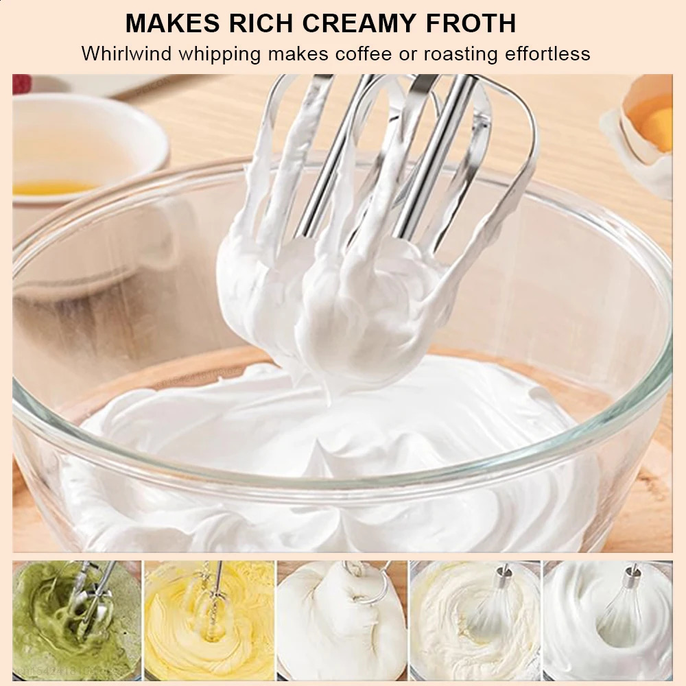 Electric Egg Beater Handheld Food Cake Bread Baking Dough Mixer for Kitchen Cooking 7 Speed Cream White Blender 250228