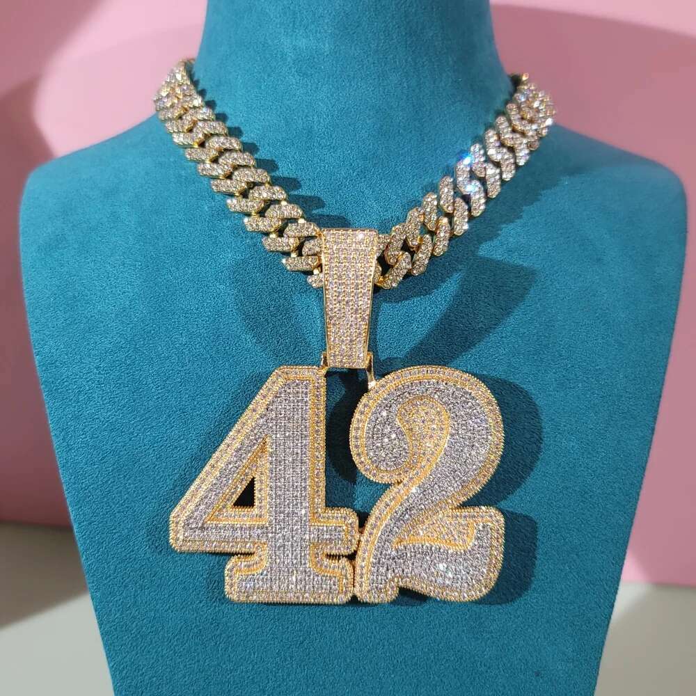 Custom Pave Cubic Zircon Letters&Numbers Pendant Iced Out Personalized Word Necklace With 12MM Cuban k Chain Gift For Him