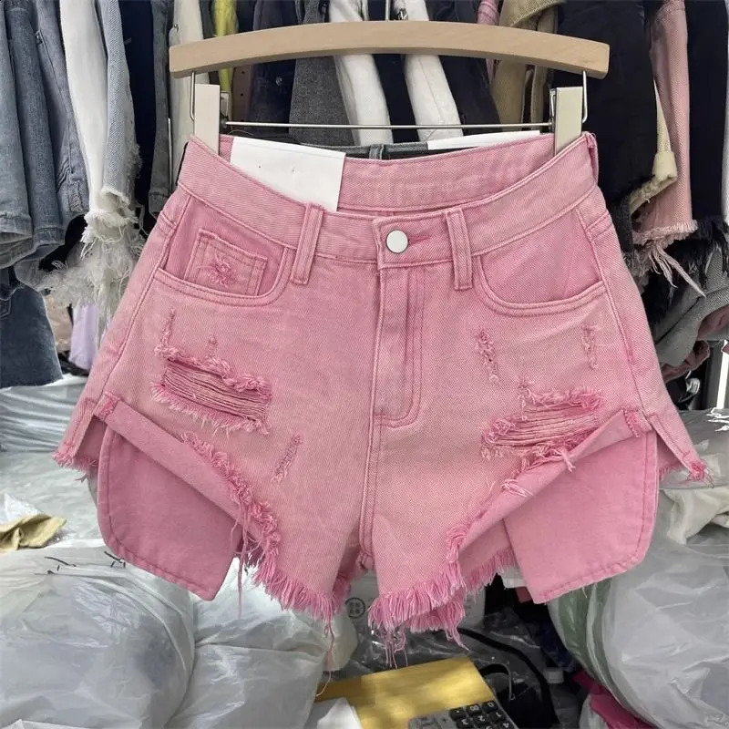 Fashionable womens denim shorts ragged and retro sexy in a word super 250228Z