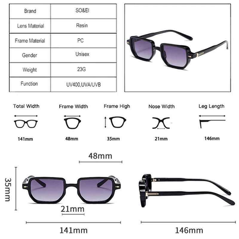 SO&EI Retro Rectangle Rivets Men Punk Gradient Sunglasses Shades UV400 Fashion Olive Green Sun Glasses