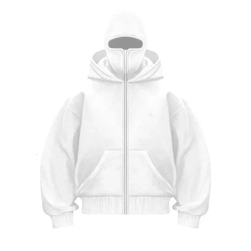 Balaclava Men Zip Hoodie Winter Warm Casual Sweatshirt Y2K with Hooded Face Mask Zipper Sports Jacket Outdoor Activities 250225
