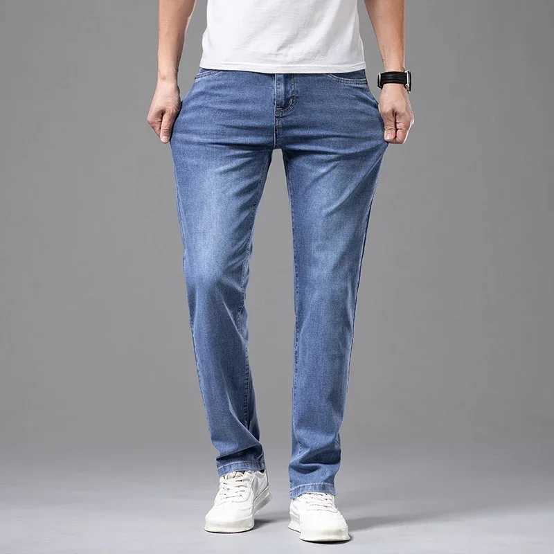 Summer Thin Mens Elastic Cotton Jeans Fashion Gray Comfortable Business Straight Casual Pants Brand Male Clothes Trousers M250609
