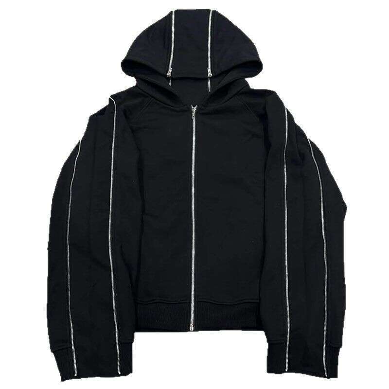 Y2K solid color zipper American high street dark goth unisex loose hoodie 2025