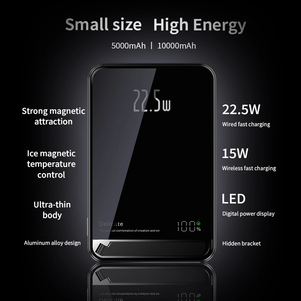 New High Quality Alloy PowerBank Backup Battery For Magsafe With Gift Powerbank Magnetic Wireless Phone Charger With Phone Hold
