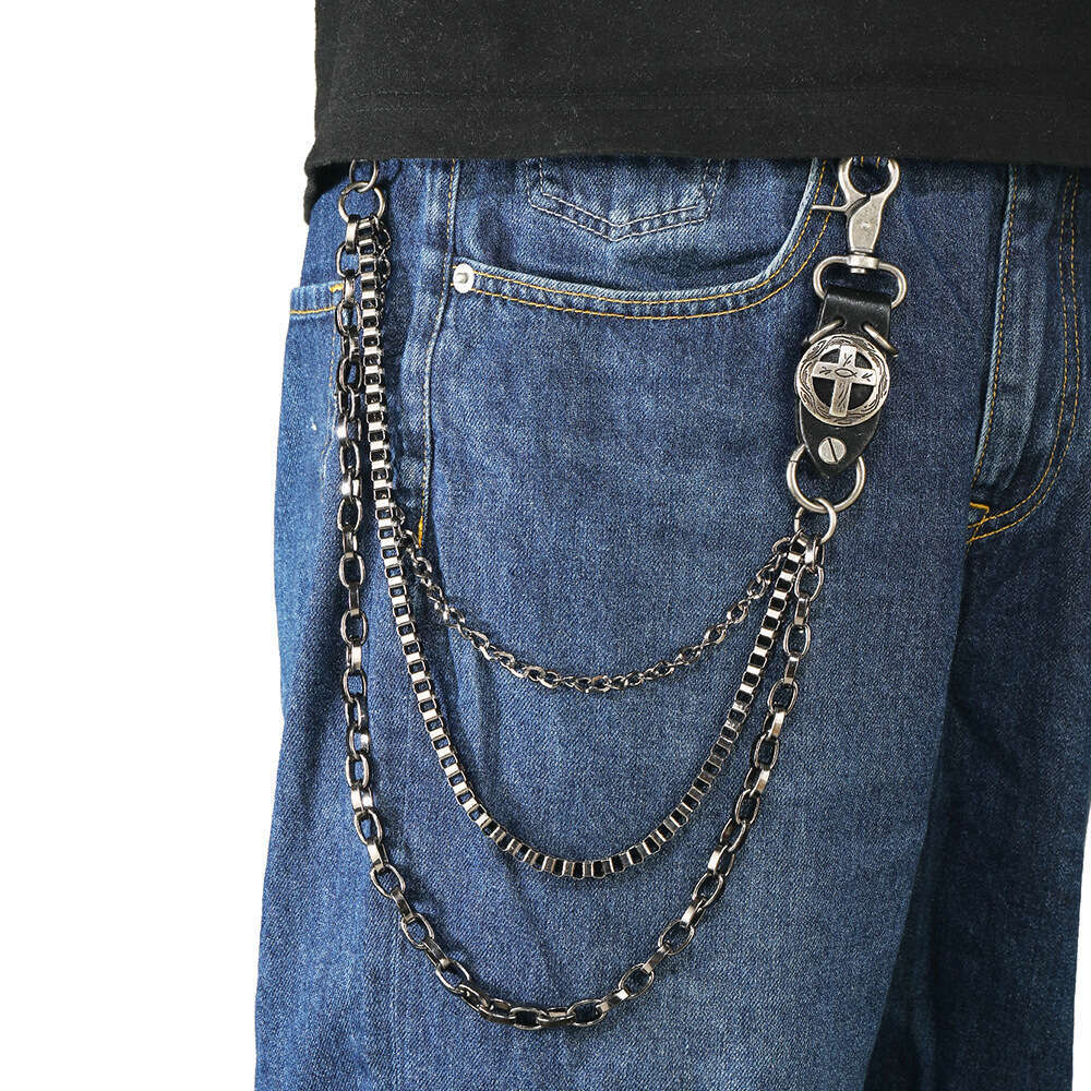 Punk style versatile metal jeans accessories, waist chain, cowhide cross, trendy men's and women's hip-hop pants chain