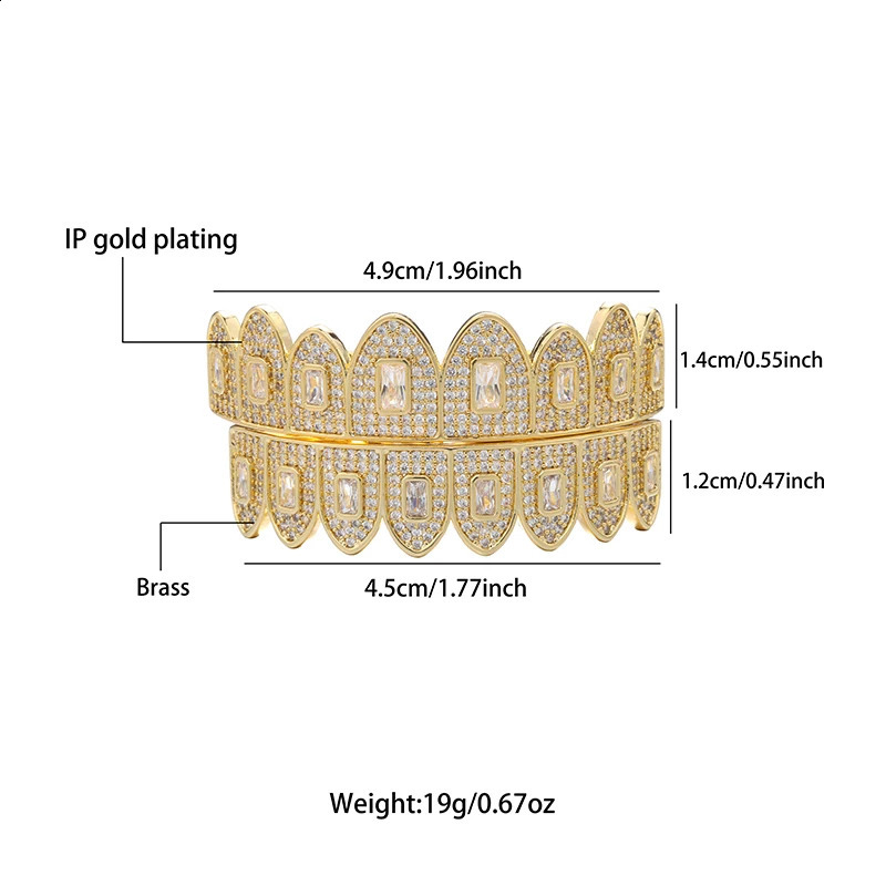 Full Baguette CZ Stones Teeth Caps Cubic Zircon Iced Out Micro Pave Top Bottom Charm Grills For Men Women Jewelry 250219