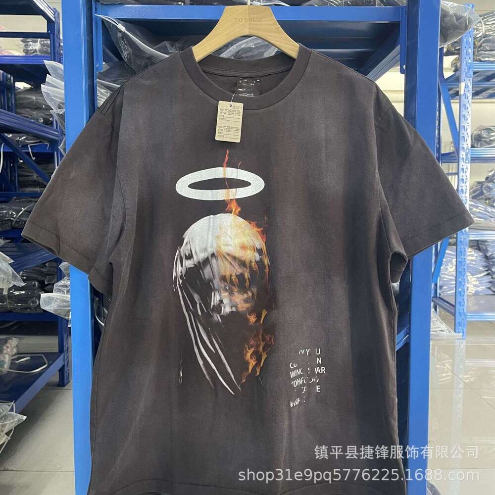 New trendy washed vintage graffiti loose casual round neck short sleeved unisex T-shirt