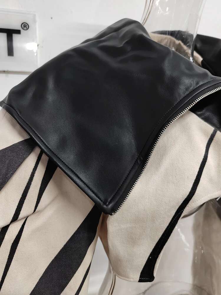 DEAT Fashion Women's Spliced Edge Contrasting Jackets Big Lapel Zipper Long Sleeve Short Coat Autumn 2025 New 1Df6153