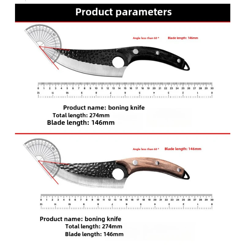 Hand-Forged Kitchen Knife Boning Knife Cleaver Sharp Split Slaughter Fleshing Boning Small Machete Solid Wood Handle 250225