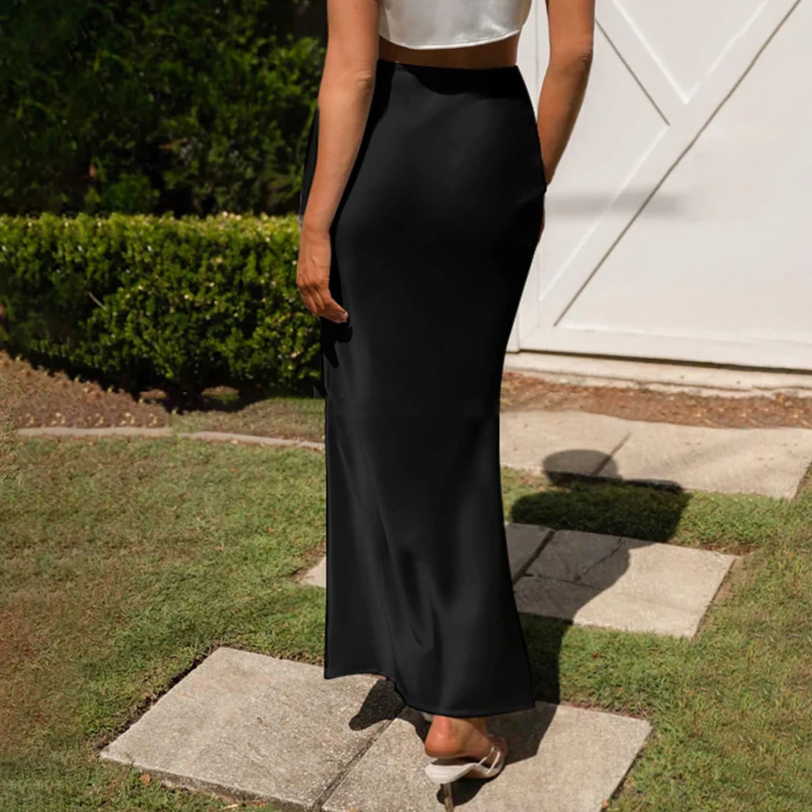 Long Black Satin Skirts For Women 2025 Spring Summer Straight Maxi Champagne Skirt Elegant Silk Brown 250228