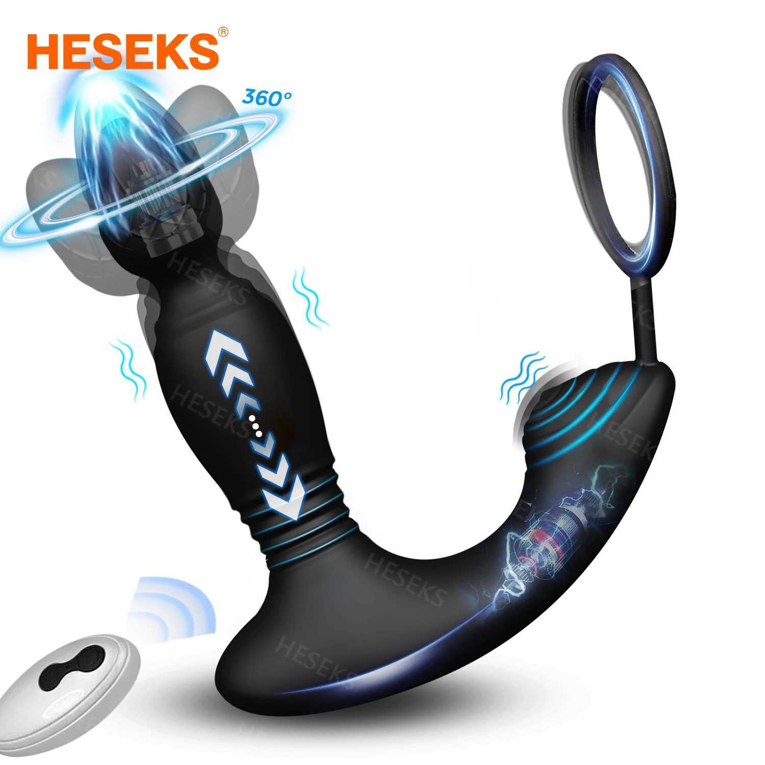 HESEKS Male Thrusting Prostate Massager Wireless Remote Control Anal Plug Dildo Butt Plug Telesic Cock Ring Sex Toys for MenW250228
