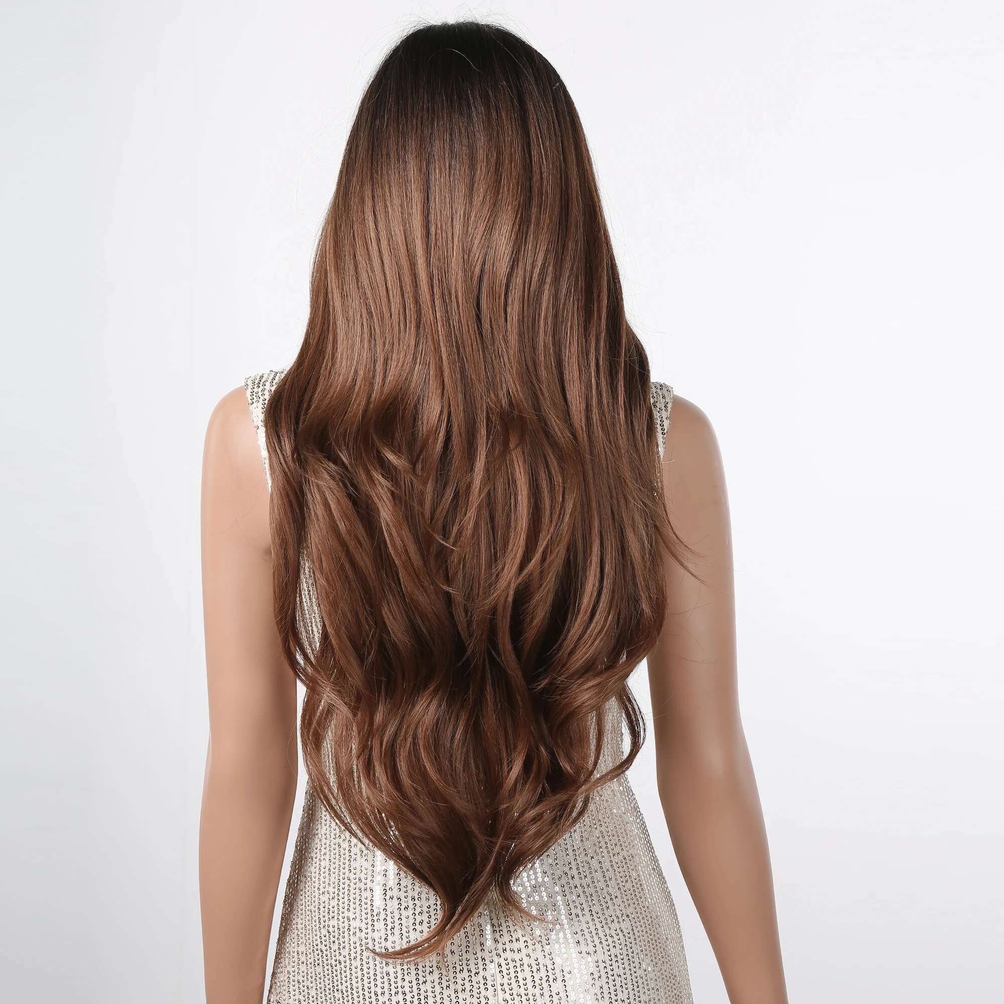 Ombre Honey Brown Synthetic Hair Wigs Long Natural Body Wavy With Bangs Realistic Daily Party Soft Wig Heat Resistant Fiber